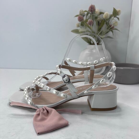 Stuart Weitzman Pearlita 35 Chunky Block Heel Sandal White Women's 8.5B - Picture 1 of 10
